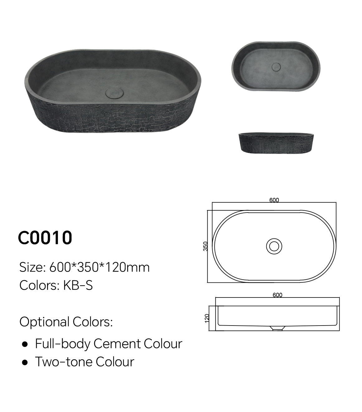 23.6 Inch Concrete Trough Sink | Model C0010