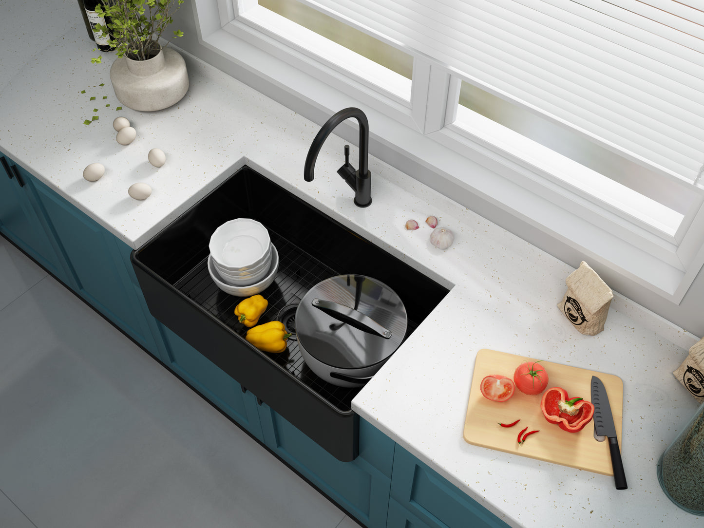 SANIKB SN3018 Fireclay 30 Inch Apron Front Utility Kitchen Sink
