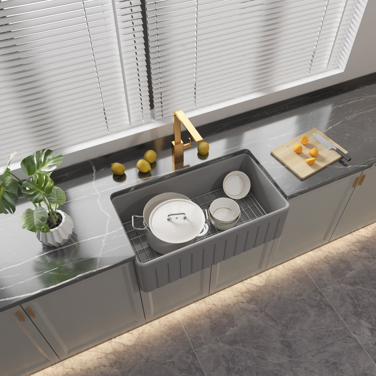 33 Inch Vintage Farmhouse Kitchen Sink – Double Bowl with Fluted Apron | Model SN3318T