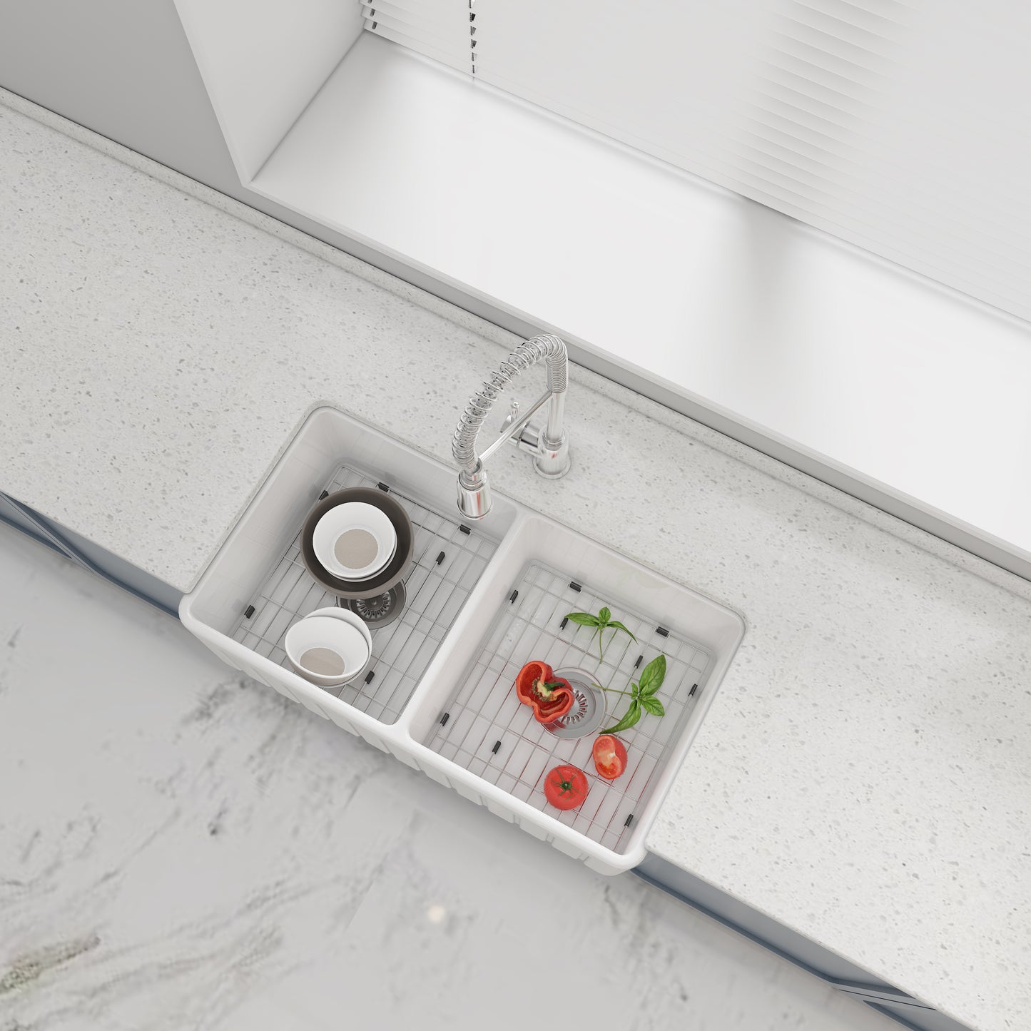 33 Inch Double Farm Sink Kitchen – White Farmhouse Sink | Model SN3318TD