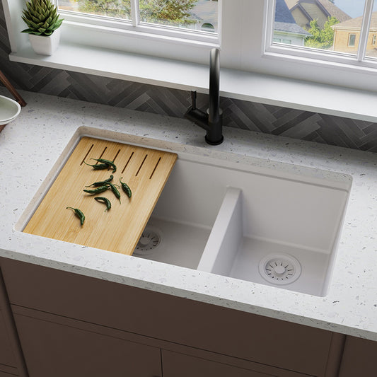 Quartz Farmhouse Sink with Apron Front – Double Bowl Kitchen Sink | Model SN8448BD