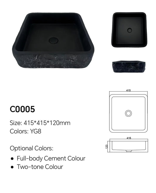 16.3 Inch Square Concrete Basin | Model C0005
