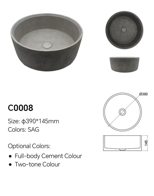 14.6 Inch Round Concrete Sink Vanity | Model C0006