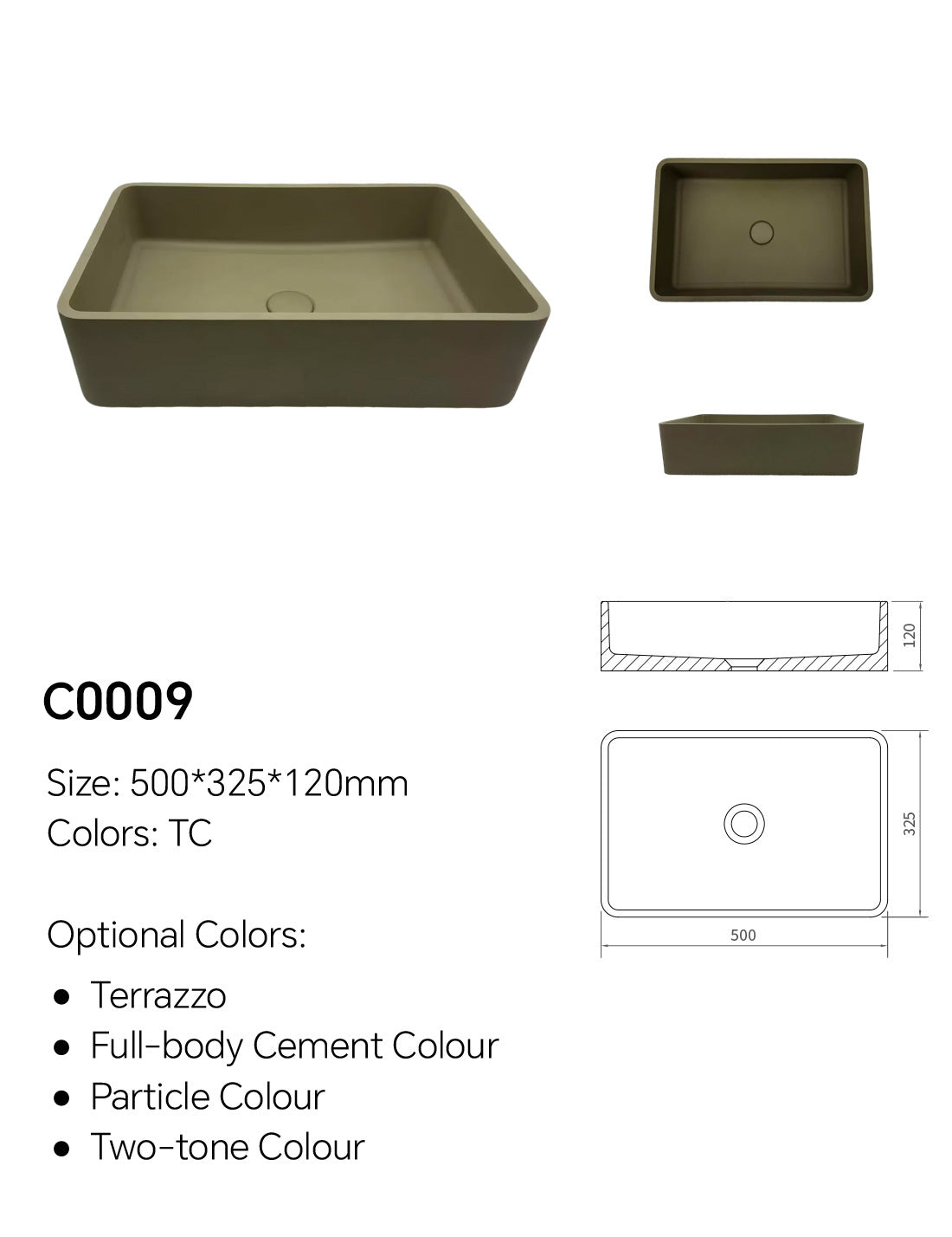 19.7 Inch Concrete Laundry Sink | Model C0009