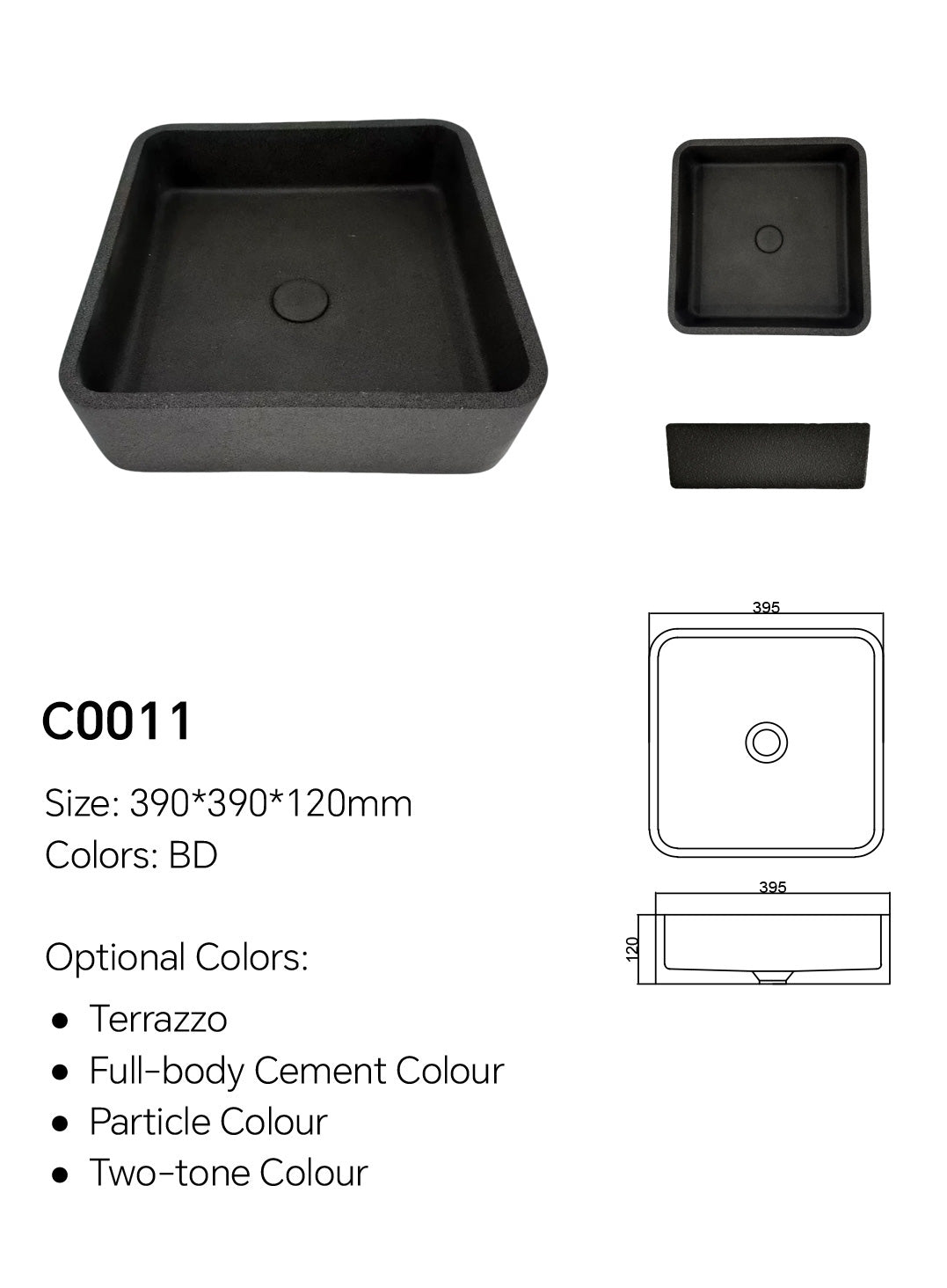15.4 Inch Square Concrete Farm Sink | Model C0011