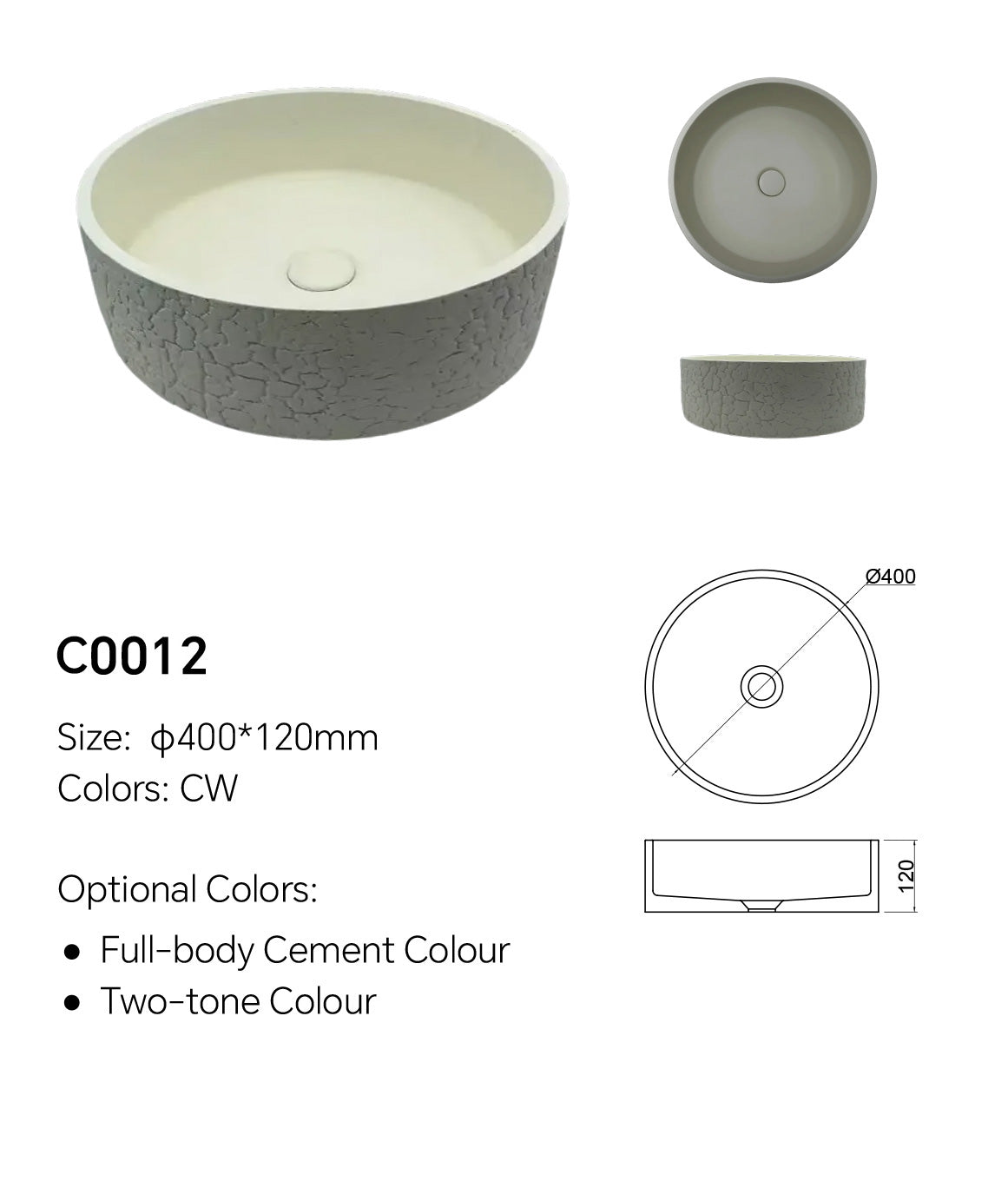 16 Inch Round Concrete Vessel Sink | Model C0012