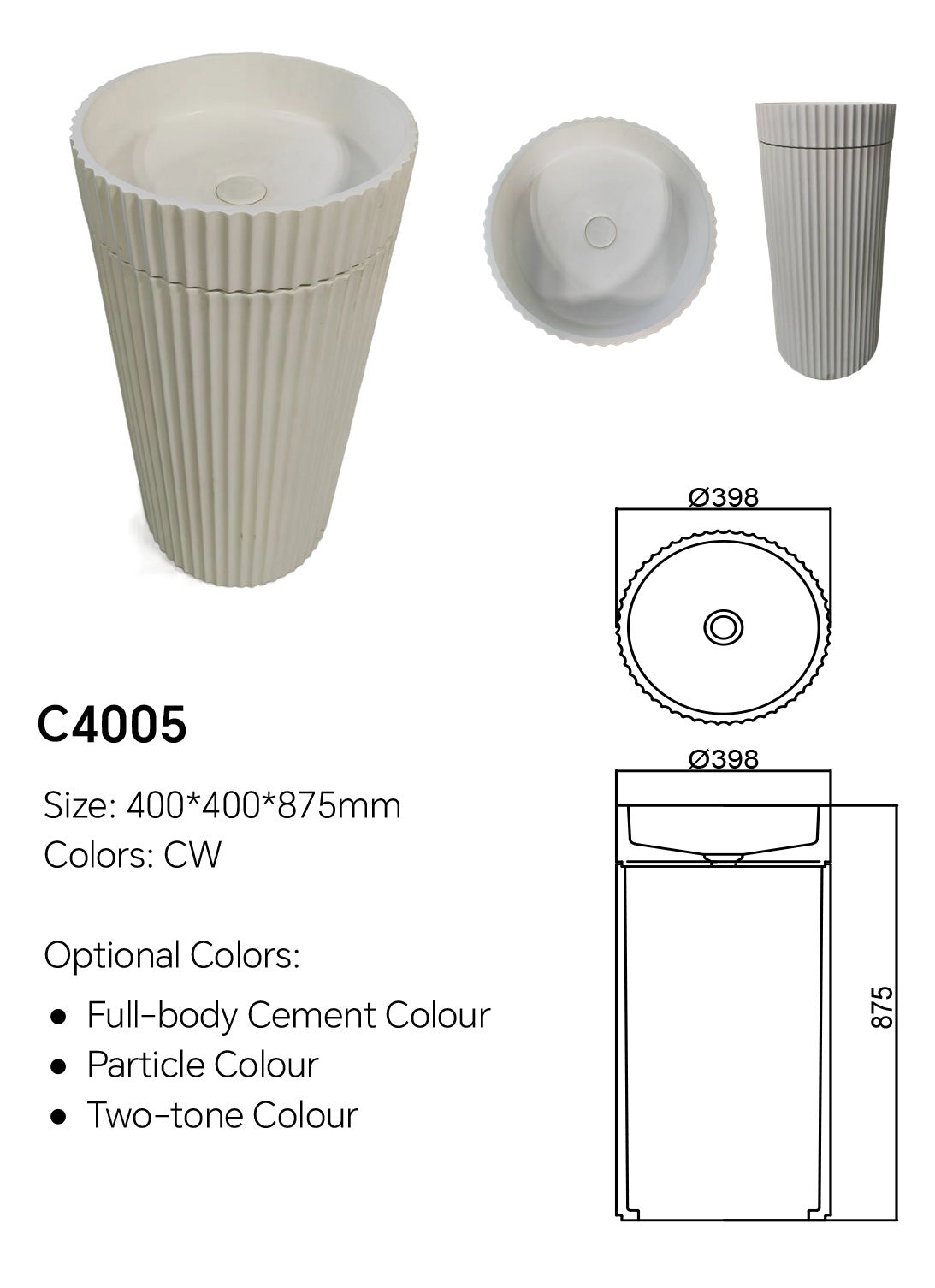 16 Inch Outdoor Concrete Pedestal Sink | Model C4005