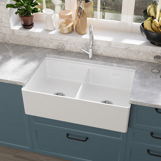 33 Inch Porcelain Farmhouse Kitchen Sink | SANIKB SN100W3320D