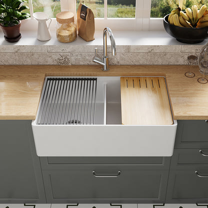 33 Inch Porcelain Farmhouse Kitchen Sink | SANIKB SN100W3320D