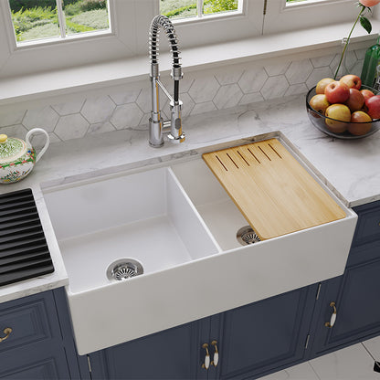 36 Inch Double Bowl Farmhouse Sink White – Fireclay Farmhouse Sink Double Bowl | SANIKB SN100W3620D