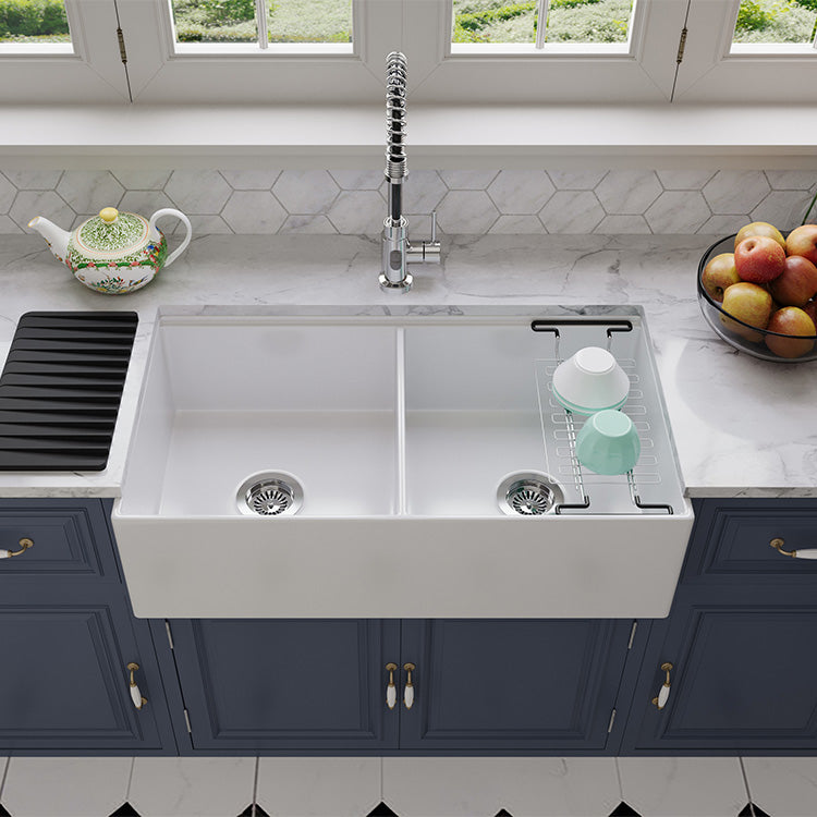36 Inch Double Bowl Farmhouse Sink White – Fireclay Farmhouse Sink Double Bowl | SANIKB SN100W3620D