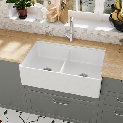 33 Inch Porcelain Farmhouse Kitchen Sink | SANIKB SN100W3320D