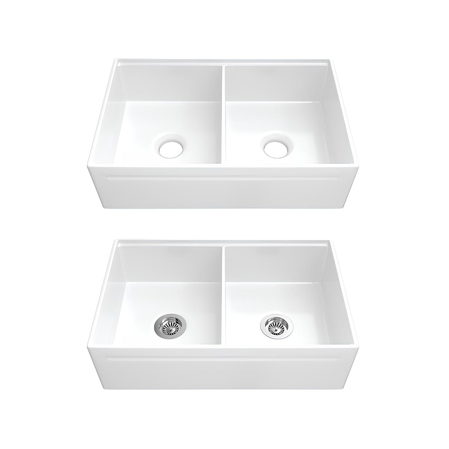 SANIKB Fireclay Double Bowl Farmhouse Sink 33″ – Apron Front Reversible Kitchen Sink with Accessories