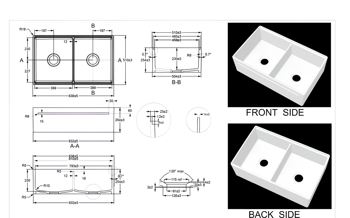 SANIKB Fireclay Double Bowl Farmhouse Sink 33″ – Apron Front Reversible Kitchen Sink with Accessories